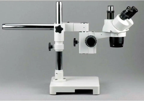 Trinocular Stereo Microscope For Home Lab And Classroom Use With WH10x Eyepieces, 20x 40x 80x Magnification, 2x 4x Objectives, Single Arm Boom Stand, Includes 2.0x Barlow Lens, white boom stand