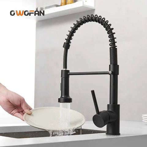 Pro Grade Pull Down Kitchen Faucet With Sprayer, Commercial Spring, High Arc, Single Handle, 360 Degree Swivel, Black Finish