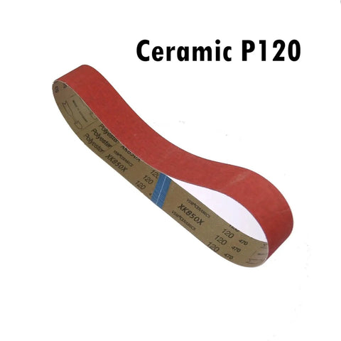 Four Piece Ceramic Sanding Belts For Heavy Duty Metal Grinding Built Tough To Blast Through Carbon Steel And Stainless Steel Includes 120 Grit Option in 12X24 inch size