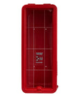 Heavy Duty Red Surface Mounted Fire Extinguisher Cabinet With Hammer Attachment For 5 Lb Units Outdoor Lock Box, front view.