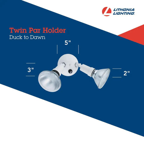 Outdoor Dusk To Dawn Security Flood Light with Twin PAR Holder Photocell Sensor 120 Volt displayed against blue background