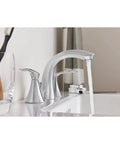 Darcy WS84551 1.2 GPM Double Handle Widespread Chrome Bathroom Faucet With Metal Construction Premier Finish in modern vanity setup