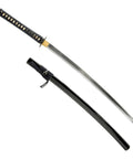 Unsharpened Aluminum Alloy Katana Iaito For Iaido Practice, 28-Inch Training Sword With Fuller Groove displayed with its sheath