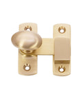 Satin Brass Oval Cabinet Turn Latch For Cupboards And Wardrobes 55mm Solid Brass, top view showing screws and latch details.