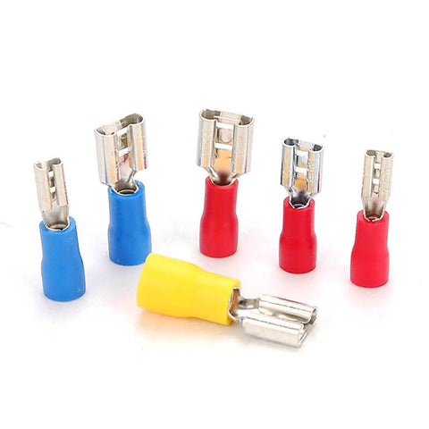 Various colored terminals from 280 Piece Insulated Cable Connector Kit With Ring Lugs Spade Butt Fork Terminals Assorted Crimp Rolled Set For Electrical Wiring And Auto DIY Projects Must Have.