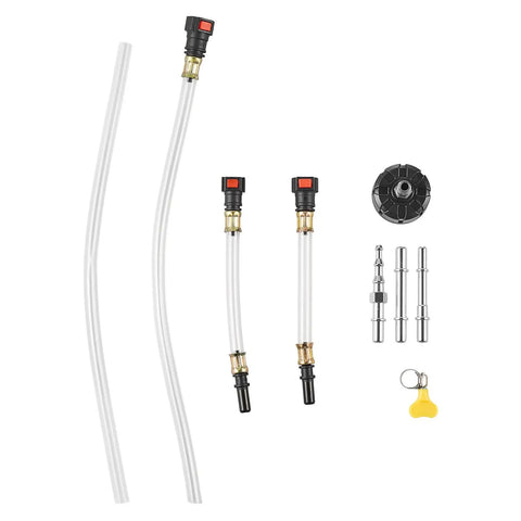 Straight Up No Drip Manual Fluid Extractor With A Legit 1500Cc Tank hoses and fittings set for fluid extraction and oil changes.