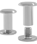 Straight Up Solid Chicago Screws 30 Pack M5 X 10mm Phillips Head Binding Rivets In Clean Silver Finish showing multiple angles.