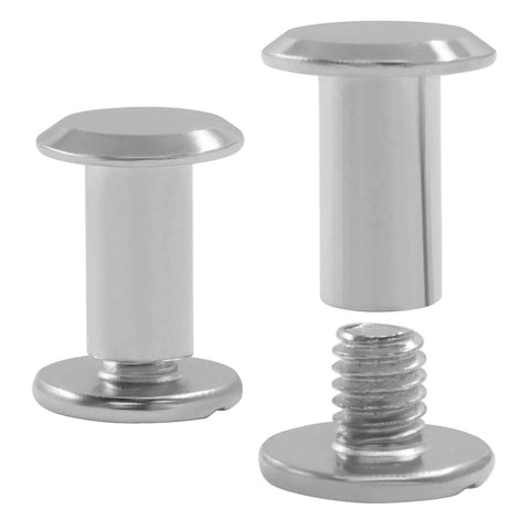 Straight Up Solid Chicago Screws 30 Pack M5 X 10mm Phillips Head Binding Rivets In Clean Silver Finish showing multiple angles.