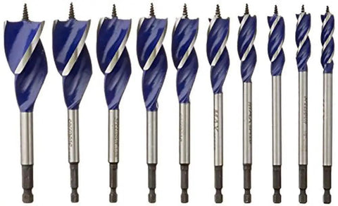Speedbor Max Wood Drill Bits Set 6 Inch Length 10 Piece Self Feed With Three Cutting Spurs for clean fast holes