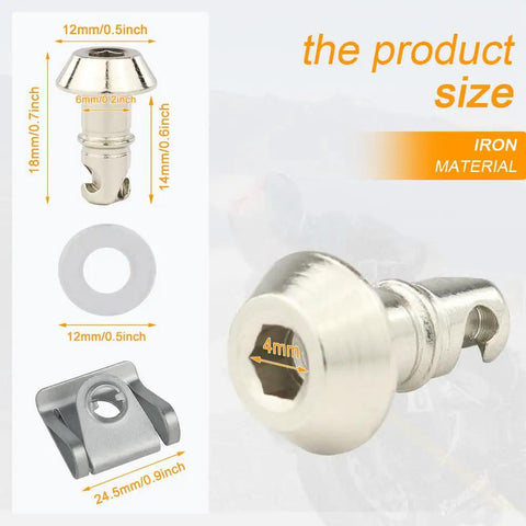 14mm Universal Motorcycle Quick Release Fairing Bolts With Clips, Quarter Turn Fasteners, silver iron hardware, product size image.
