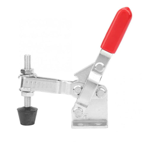 Heavy Duty Toggle Clamp With 220 Lb Holding Power And Quick Snap Lever For Woodworking Jigs Welding Fixtures And Mold Assembly, showcasing red handle.