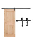 Heavy Duty Sliding Barn Door Hardware Kit For 60 Inch Wide Doors Up To 330 Lbs With Thickness Range Between One And Three Eighths And One And Three Quarters Inches Thick, Durable Carbon Steel Track And J Shape Rollers In Black Finish, Quiet Operation shown installed on wood door
