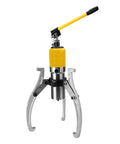 Heavy Duty Hydraulic 3 Jaw Puller Kit For Knocking Out Stubborn Gear Bearings And Wheel Hubs With Rock Solid Grip Zero Hassle Auto Shop Essential Tool In 5 10 15 Or 20 Ton Capacity For Garage Repairs - close-up of the hydraulic puller with yellow handle.