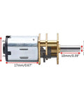 Two Pack DC 6V 100 RPM Speed Reduction Gear Motor N20 3mm Shaft Mini Metal Gearbox Micro Motor with size measurements