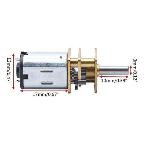 Two Pack DC 6V 100 RPM Speed Reduction Gear Motor N20 3mm Shaft Mini Metal Gearbox Micro Motor with size measurements