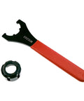 Heavy Duty ER Collet Spanner Wrench For ER16 ER20ER30ER40Chuck Nut Holder With Precision Grip For CNC Milling And Lathe Machine Tool Changes, featuring a black and red handle with a nuts holder.