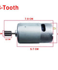 8 Tooth RS550 Ride On Power Wheel Motor For Kids Electric Toy Car 6V 12V 24V with size measurements labeled in red.
