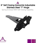 8 Inch Self Closing Gate Hinge, stainless steel, black powder coat finish, horizontal adjustable, by Advantage Industries