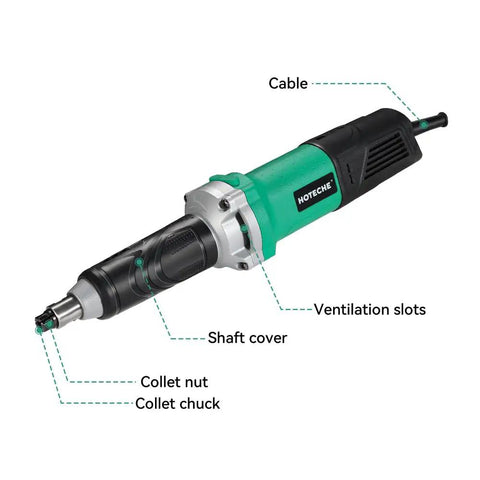 1/4-Inch Electric Die Grinder, 6 Amp Heavy-Duty Compact High-Speed Rotary Tool with labeled parts including cable and ventilation slots