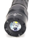 Close-up of G2X MaxVis Black Tactical Flashlight 800 Lumen High Output, 15 Lumen Low Mode, Durable LED Torch lens.