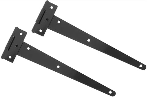 Tough As Nails T Shape Triangular Door Hinge, black heavy duty iron, six precision mounts, designed for smooth door operation.