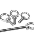 Stainless Steel Shoulder Eye Bolt For Lifting And Hoisting, Beefy Heavy Duty Eye Bolt With Nut, M3-M20 Metric Range, SS304 Corrosion Resistant Hardware, Shoulder Style For Secure Lifts In Industrial Equipment; four eye bolts