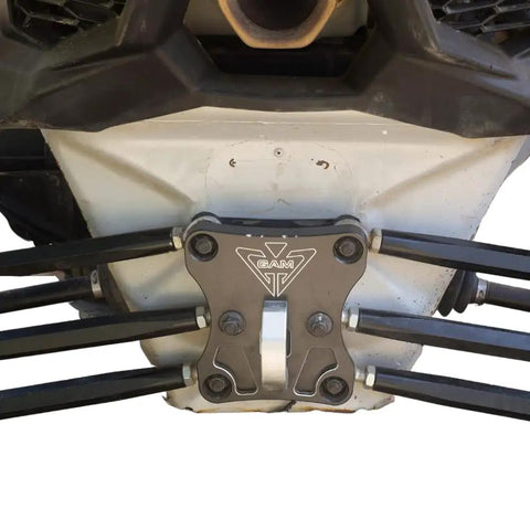 Beefed Up Radius Rods Plate For Can Am Maverick X3 Heavy Duty 6061 Billet Aluminum Plate With D Ring Black Anodized Finish For Extreme Off Road Performance And Durability installed on Can Am Maverick X3