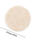 Close-up of a single wool felt polishing wheel, 2.5 cm diameter, from 120 Piece Wool Felt Polishing Wheels Kit With Mandrel Shank For Rotary Polisher Buffing Wheels A Real Workhorse For Metal Plastic Jewelry Finishing And Buffing In Tight Spots And Small Parts.