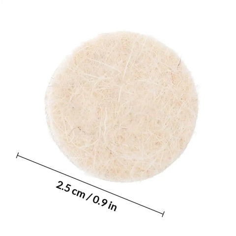 Close-up of a single wool felt polishing wheel, 2.5 cm diameter, from 120 Piece Wool Felt Polishing Wheels Kit With Mandrel Shank For Rotary Polisher Buffing Wheels A Real Workhorse For Metal Plastic Jewelry Finishing And Buffing In Tight Spots And Small Parts.