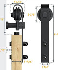 6Ft Sliding Barn Door Hardware Kit With Track, Smooth Quiet Operation, bolt dimensions and black finish, side view