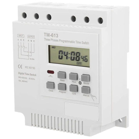 Three Phase 380V Digital LCD Timer Switch With Weekly Programmable Relay For Motors And Industrial Equipment 3 Wire Power Controller Smart Auto On Off Timing Easy Wiring Setup Plug And Play.