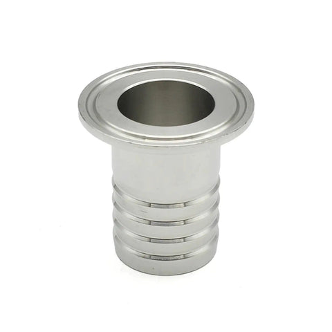 Sanitary Stainless Steel Hose Barb To Tri Clamp Pipe Fittings Boss Grade Range 6mm 8mm 10mm 12mm 14mm 16mm 19mm 25mm 32mm 38mm Barbs With 0.5 Inch 1 Inch 1.5 Inch 2 Inch Clamp Ends SS304 316L Hygienic Food Grade fitting.