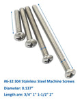 Workhorse Grade Heavy Duty 145 Piece 304 Stainless Steel Machine Screw Assortment Kit With Phillips Head Fully Threaded 6-32 Bolts In Mixed Lengths, showing various lengths.