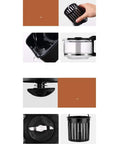 Compact Automatic Freshly Ground Coffee Brewer With Onboard Bean Grinder And Programmed Cup Settings showing parts for easy cleaning and brewing.