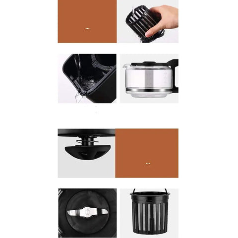Compact Automatic Freshly Ground Coffee Brewer With Onboard Bean Grinder And Programmed Cup Settings showing parts for easy cleaning and brewing.