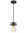 Single pendant light with clear glass shade, black finish from Farmhouse Vibe 5 Light Pendant Light For Kitchen Island Black Finish With Clear Glass Shades Long Hanging Fixture About 68 Inches Dimmable E26 Bulb Compatible Ideal Dining Room Living Room Hallway Lighting