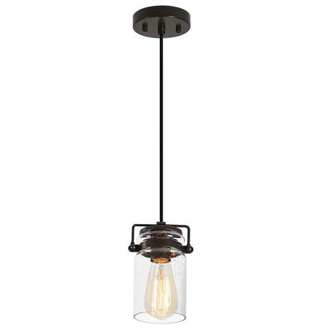 Single pendant light with clear glass shade, black finish from Farmhouse Vibe 5 Light Pendant Light For Kitchen Island Black Finish With Clear Glass Shades Long Hanging Fixture About 68 Inches Dimmable E26 Bulb Compatible Ideal Dining Room Living Room Hallway Lighting