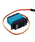 Heavy Duty Digital Servo Motor Pushing 35kg Torque On 7.4V High Voltage Full Metal Gear Assembly 360 Continuous Rotation Heat Protected Setup, blue and black motor with wires.