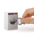 Dead On Realistic 1:12 Scale Mini Drum Washing Machine For Dollhouse Kitchen Setup, gray with open door and spinning interior.