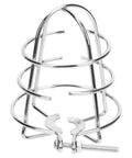 Rock Solid Heavy Duty Fire Sprinkler Head Guard Sturdy Iron Metal Shield Cover For Ceiling Pipe Setup Durable Cage Protector Built Tough As Nails For Commercial Facilities Knockout Protection, chrome iron cage with clamp.