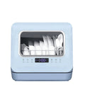 Pretty Slick Countertop Dishwasher Fully Automatic Stainless Steel With Six Place Settings LED Display And Delay Start Quick Connect Faucet Adapter Smooth Hassle Free Setup with clean dishes visible