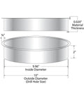 Diagram of 10 inch diameter 2 inch height polished stainless steel trash grommet for countertop inserted trash chutes, corrosion-resistant.
