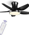 42 Inch Flush Mount Matte Black Ceiling Fan With Dope LED Light Kit Remote Control 6 Speeds Reversible Motor Timer Low Profile Design