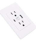 Slick Dual USB Wall Outlet With Type C Port, Heavy Duty Flame Retardant PC Faceplate Electrical Receptacle For Home Living Room And Bedroom, Compact Modern Charging Socket With US Plug, Built Tough For Safe Everyday Power close-up view of dual USB socket with Type C port.