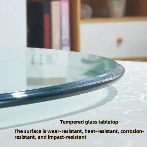 Tempered glass surface detail of Game Changer Heavy Duty Lazy Susan For Large Round Dining Table With Thick Tempered Glass And Slick Rotating Turntable Tray Making Mealtime A Straight Up Breeze.