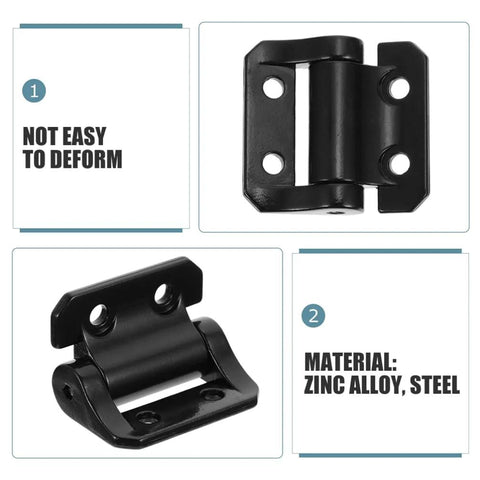 Cabinet door hinge set (two), black damped metal hinges with mounting holes; zinc alloy/steel construction.