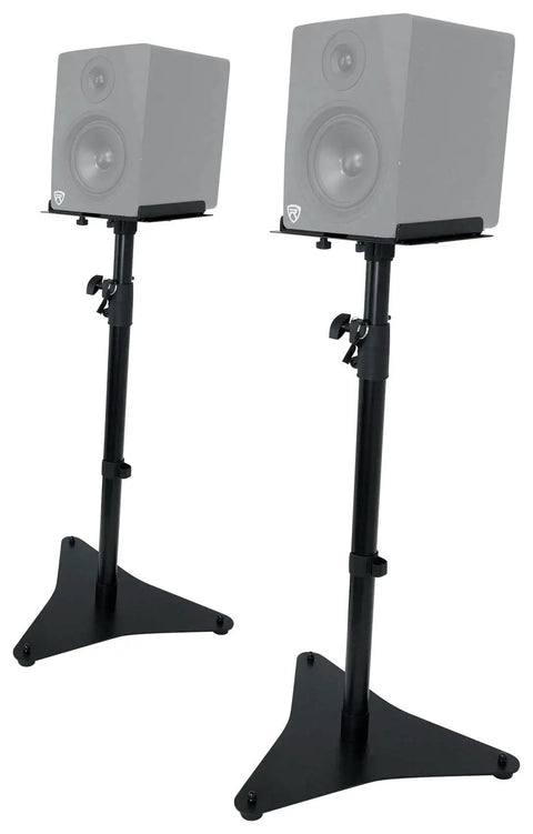 Pair Studio Monitor And Bookshelf Speaker Stands For Home Studios With Adjustable 33-52 Inch Height And 5.9-13.4 Inch Tray Width