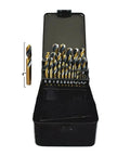 Built Tough 29 Piece Stubby Drill Bit Set Featuring 135 Degree Split Point Tips in compact carry case for workshop use.