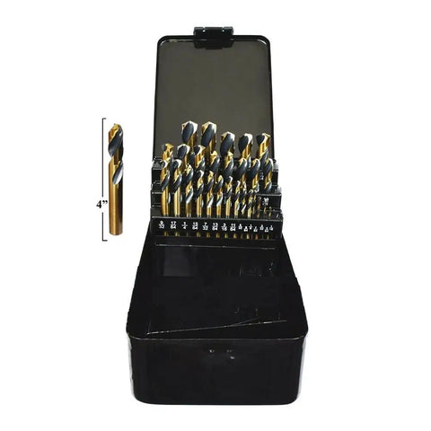 Built Tough 29 Piece Stubby Drill Bit Set Featuring 135 Degree Split Point Tips in compact carry case for workshop use.