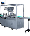High Speed 3D Cellophane Film Wrapping Machine For Perfume Cosmetic Bottle Boxing with conveyor and control panel.